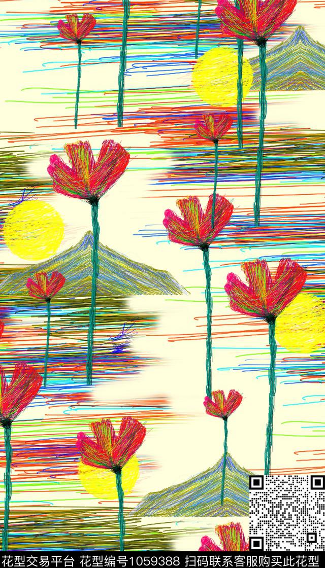 卡通花卉女装数码印花华亿平台下载（图片编号: 1059388） - 瓦栏（Walan）