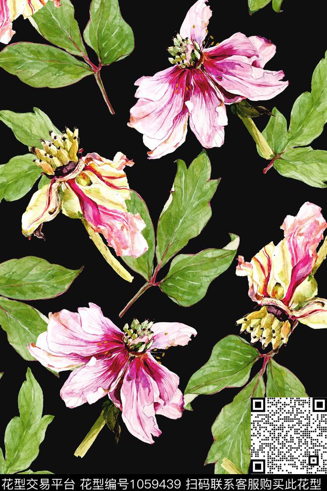 水彩花卉年轻女性手绘花卉数码印花华亿平台下载（图片编号: 1059439） - 瓦栏（Walan）