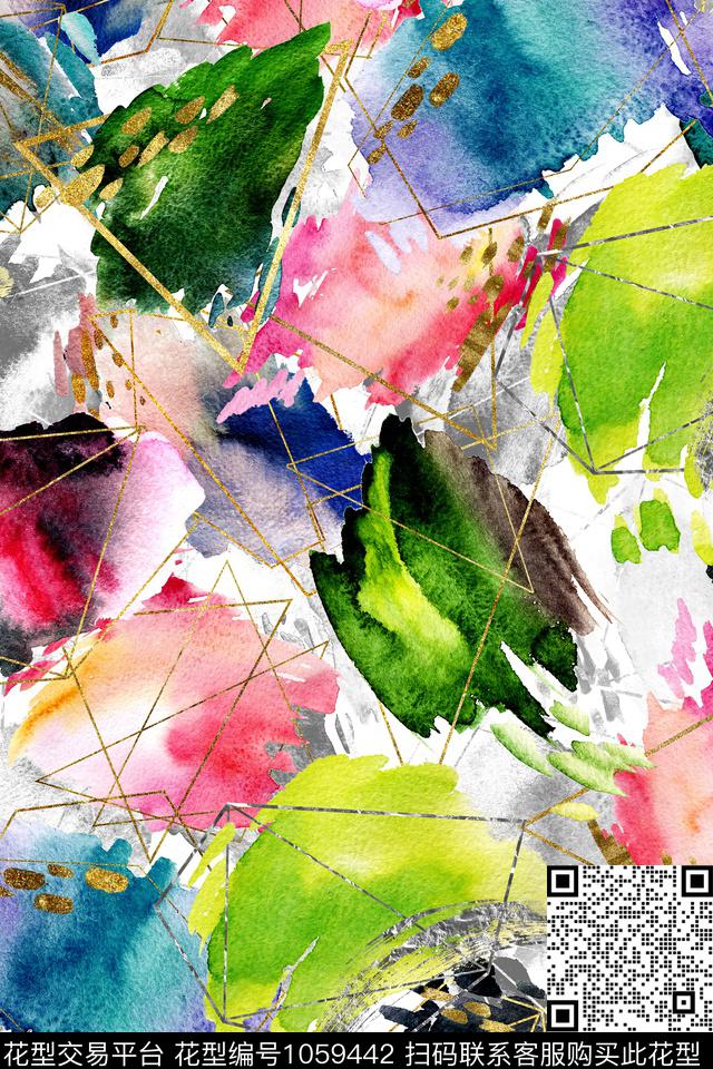 抽象纹理水彩花卉数码印花华亿平台下载（图片编号: 1059442） - 瓦栏（Walan）