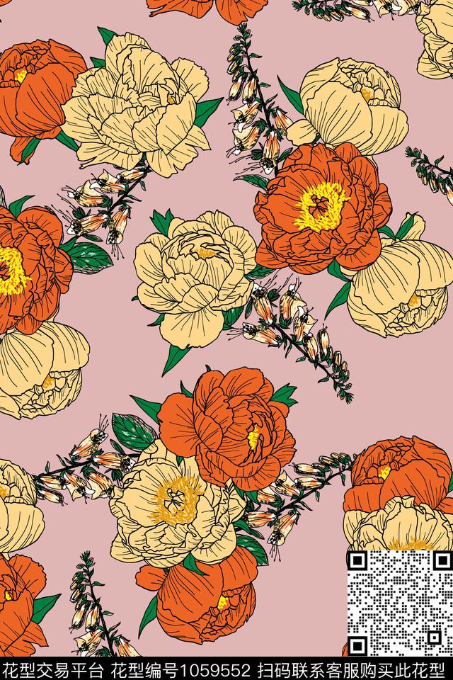 花卉传统华亿平台实色数码印花华亿平台下载（图片编号: 1059552） - 瓦栏（Walan）