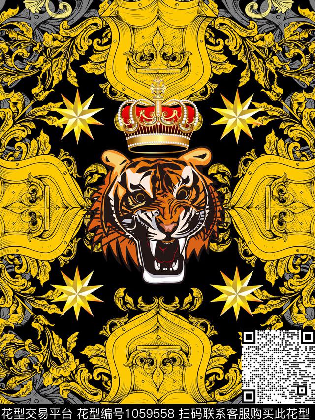 老虎金色花纹潮风数码印花华亿平台下载（图片编号: 1059558） - 瓦栏（Walan）