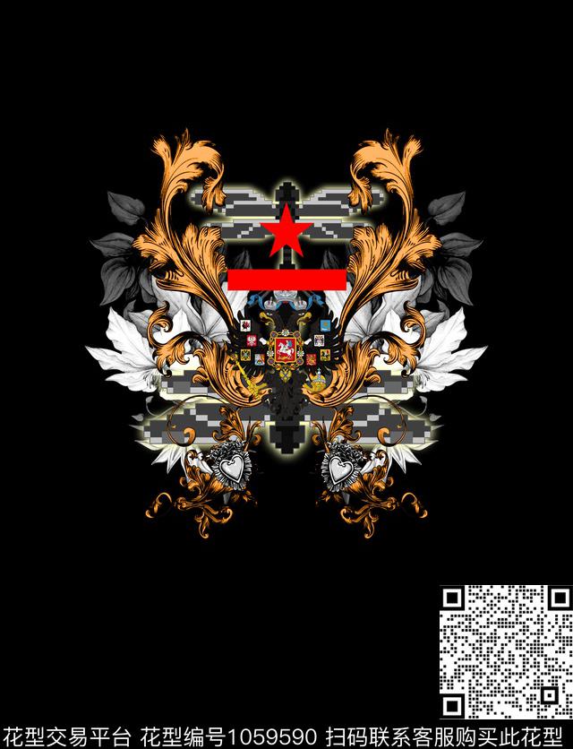 抽象金属花独幅定位数码印花华亿平台下载（图片编号: 1059590） - 瓦栏（Walan）