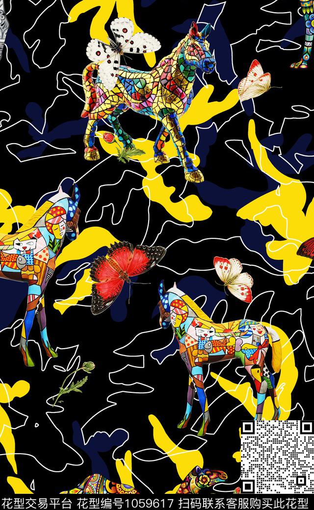 中国风数码华亿平台花卉蝴蝶数码印花华亿平台下载（图片编号: 1059617） - 瓦栏（Walan）