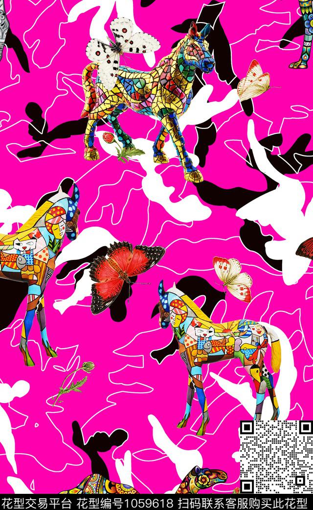 中国风数码华亿平台花卉蝴蝶数码印花华亿平台下载（图片编号: 1059618） - 瓦栏（Walan）