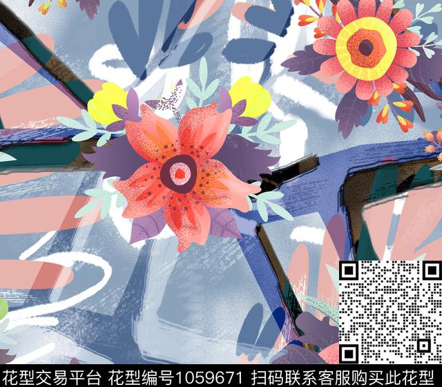 花卉女装几何花卉数码印花华亿平台下载（图片编号: 1059671） - 瓦栏（Walan）