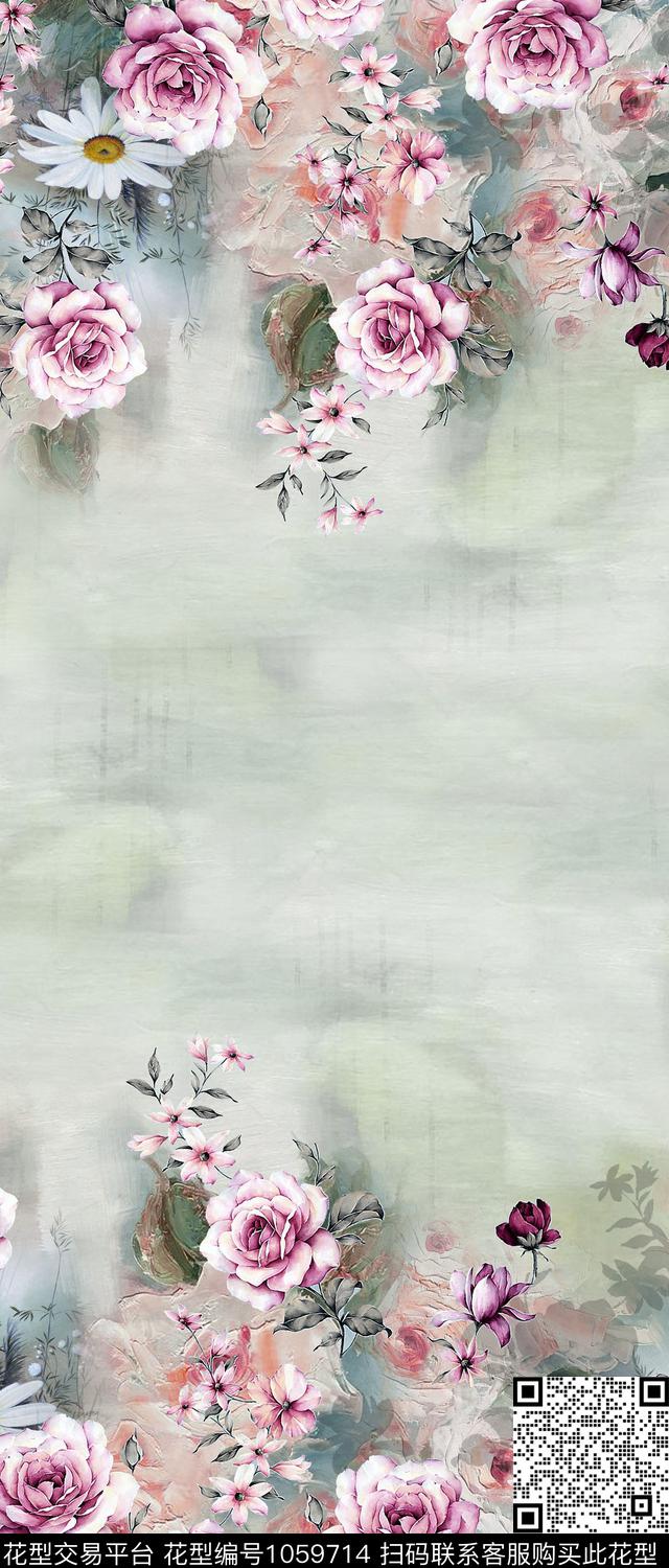 花卉手绘花卉油画华亿平台数码印花华亿平台下载（图片编号: 1059714） - 瓦栏（Walan）