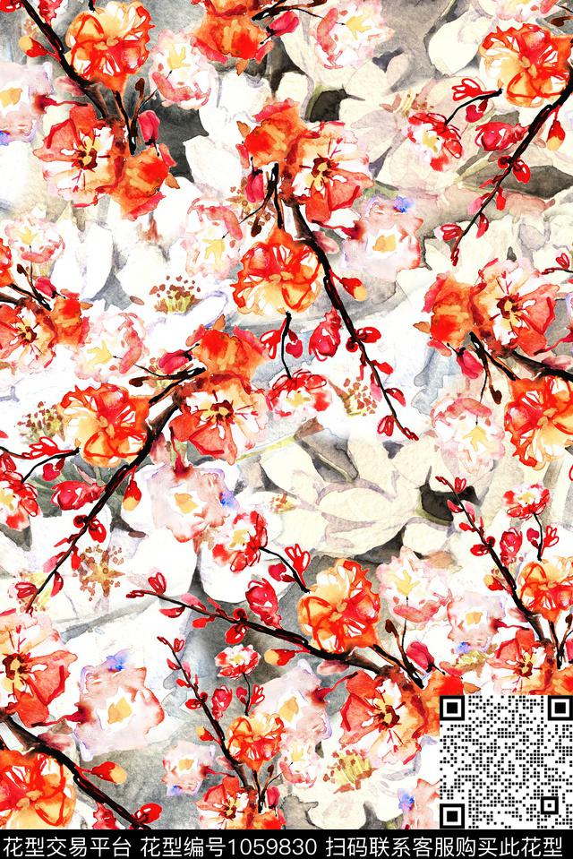 民族风抽象花卉数码印花华亿平台下载（图片编号: 1059830） - 瓦栏（Walan）