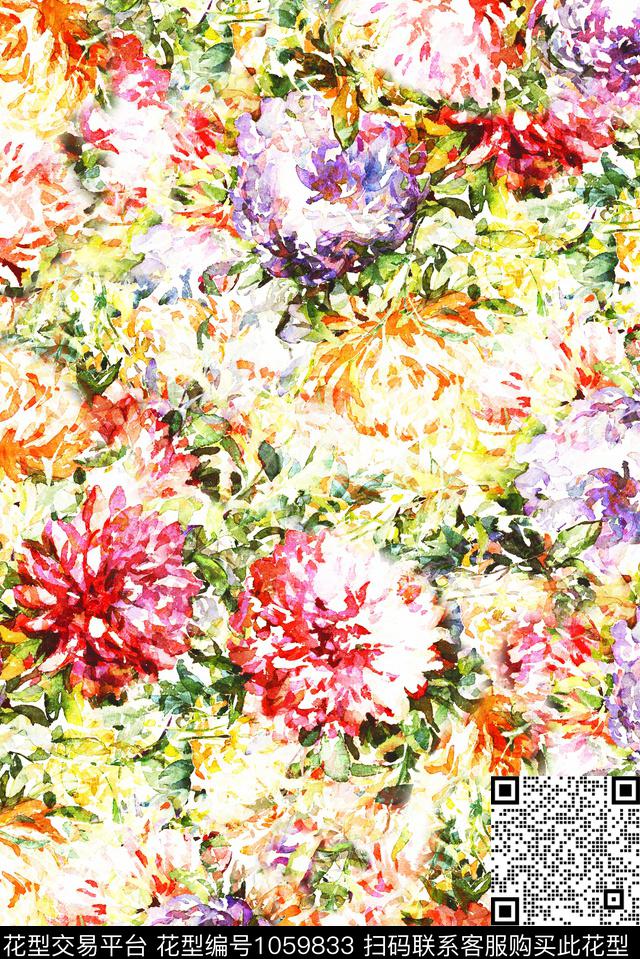 民族风抽象花卉数码印花华亿平台下载（图片编号: 1059833） - 瓦栏（Walan）