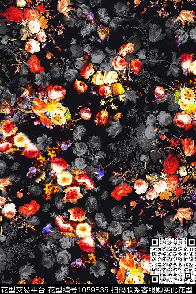 民族风抽象花卉数码印花华亿平台下载（图片编号: 1059835） - 瓦栏（Walan）