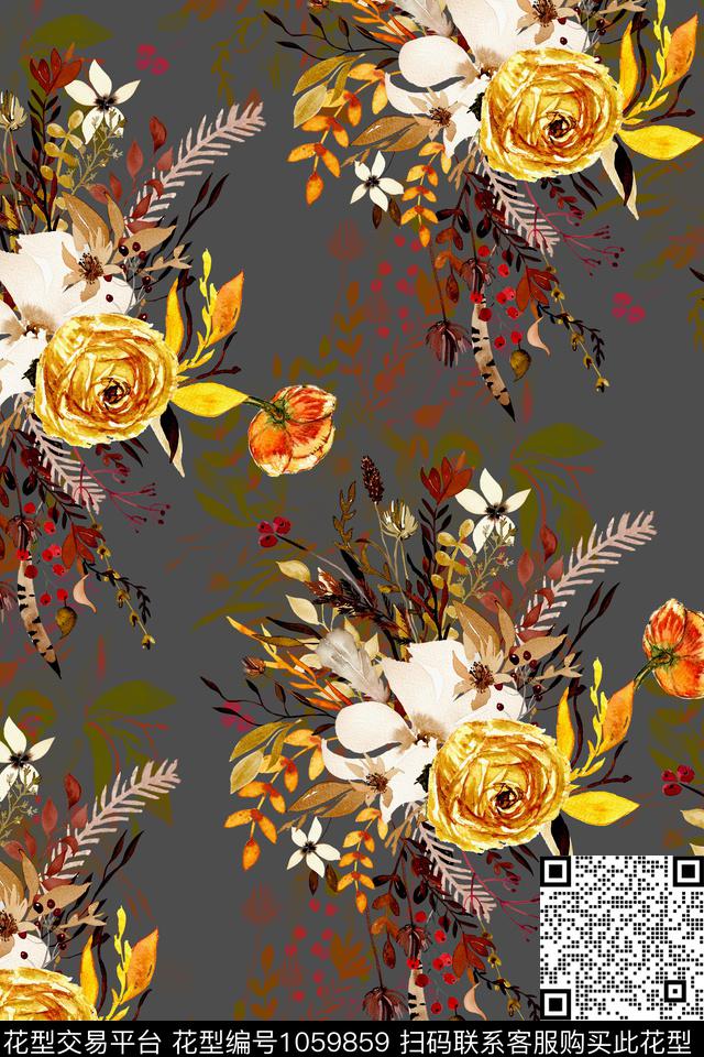水彩花卉年轻女性手绘花卉数码印花华亿平台下载（图片编号: 1059859） - 瓦栏（Walan）