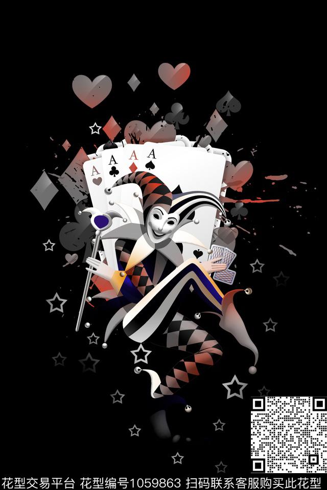 潮牌扑克男T数码印花华亿平台下载（图片编号: 1059863） - 瓦栏（Walan）