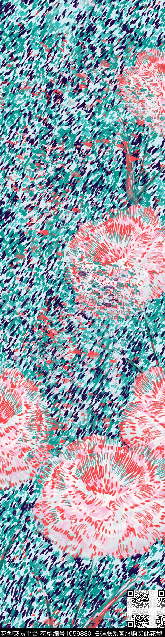 手绘花卉简约年轻女性数码印花华亿平台下载（图片编号: 1059880） - 瓦栏（Walan）