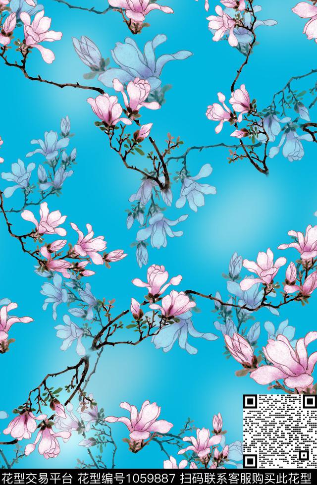 玉兰花花卉国画花卉数码印花华亿平台下载（图片编号: 1059887） - 瓦栏（Walan）