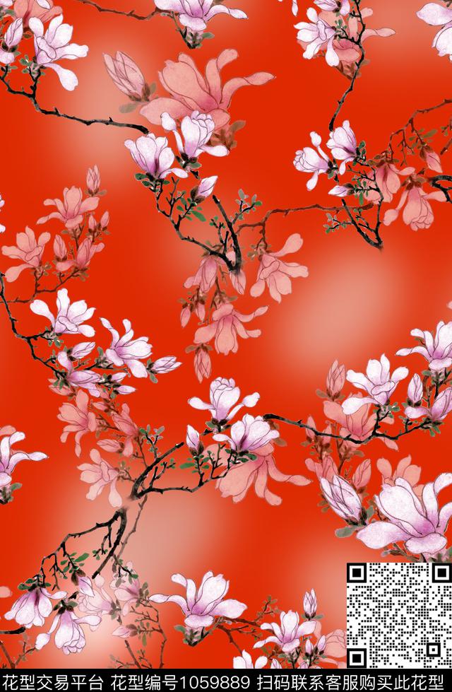 玉兰花花卉国画花卉数码印花华亿平台下载（图片编号: 1059889） - 瓦栏（Walan）