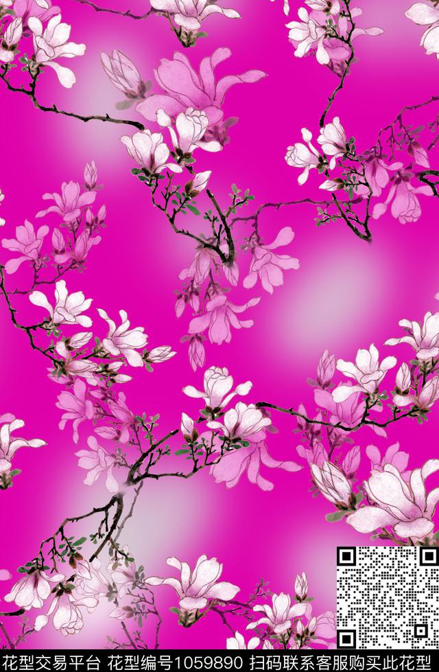 玉兰花花卉国画花卉数码印花华亿平台下载（图片编号: 1059890） - 瓦栏（Walan）