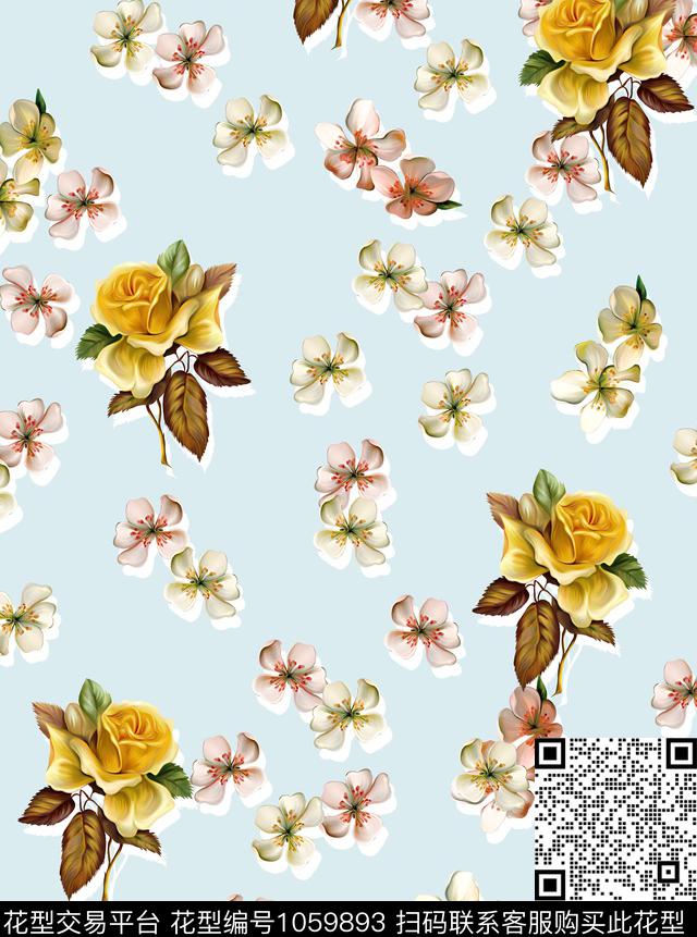 玫瑰花桃花小碎花数码印花华亿平台下载（图片编号: 1059893） - 瓦栏（Walan）