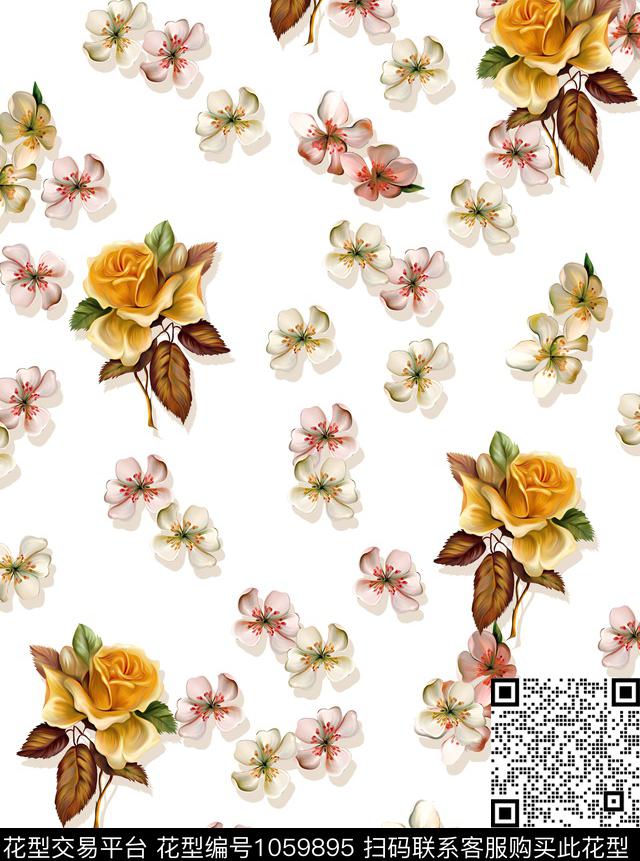 玫瑰花桃花小碎花数码印花华亿平台下载（图片编号: 1059895） - 瓦栏（Walan）