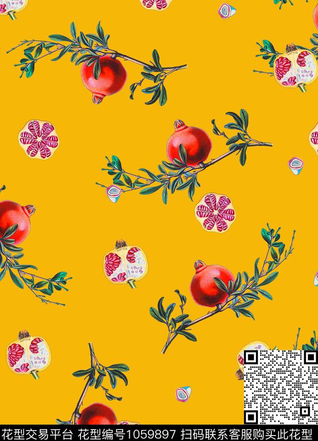 石榴花卉水果数码印花华亿平台下载（图片编号: 1059897） - 瓦栏（Walan）