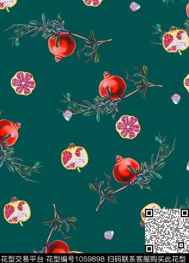 石榴花卉水果数码印花华亿平台下载（图片编号: 1059898） - 瓦栏（Walan）