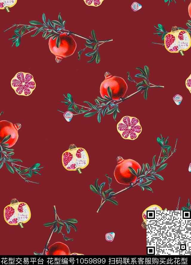 石榴花卉水果数码印花华亿平台下载（图片编号: 1059899） - 瓦栏（Walan）