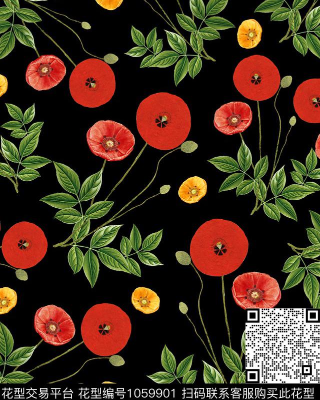 虞美人花卉罂粟花数码印花华亿平台下载（图片编号: 1059901） - 瓦栏（Walan）