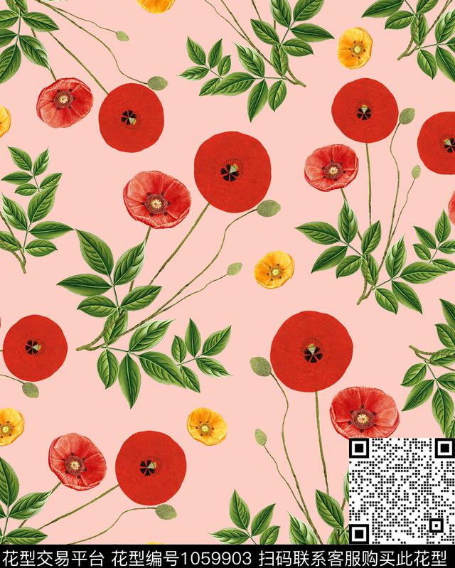 虞美人花卉罂粟花数码印花华亿平台下载（图片编号: 1059903） - 瓦栏（Walan）