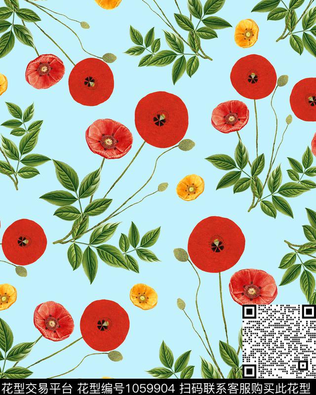 虞美人花卉罂粟花数码印花华亿平台下载（图片编号: 1059904） - 瓦栏（Walan）