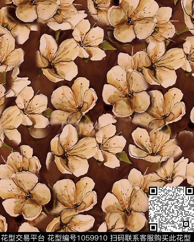 香云纱花卉桃花数码印花华亿平台下载（图片编号: 1059910） - 瓦栏（Walan）