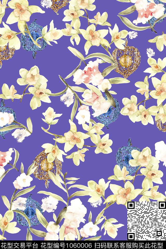 水彩花卉珠宝宝石淑女数码印花华亿平台下载（图片编号: 1060006） - 瓦栏（Walan）