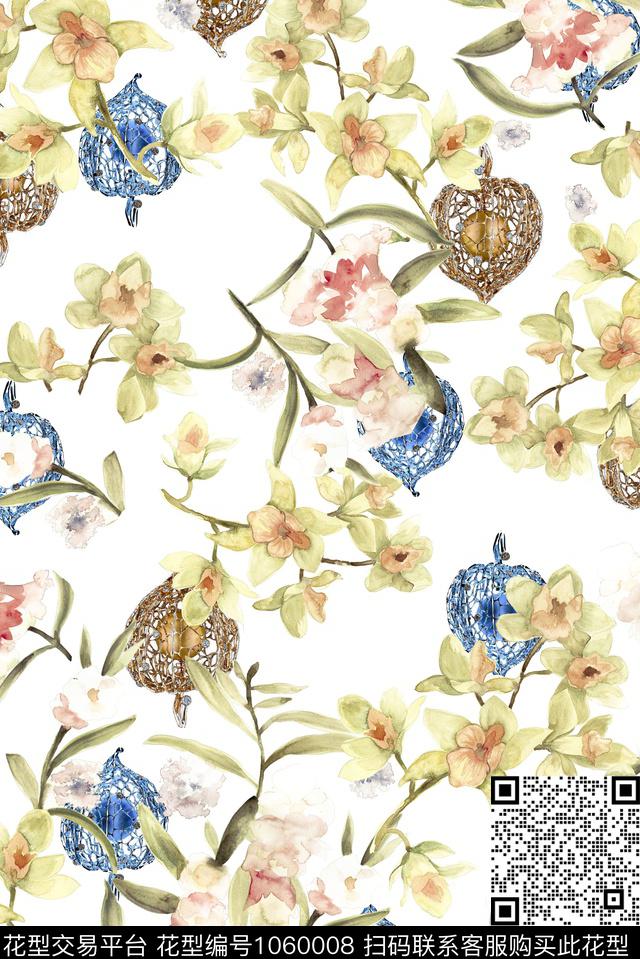 水彩花卉珠宝宝石淑女数码印花华亿平台下载（图片编号: 1060008） - 瓦栏（Walan）