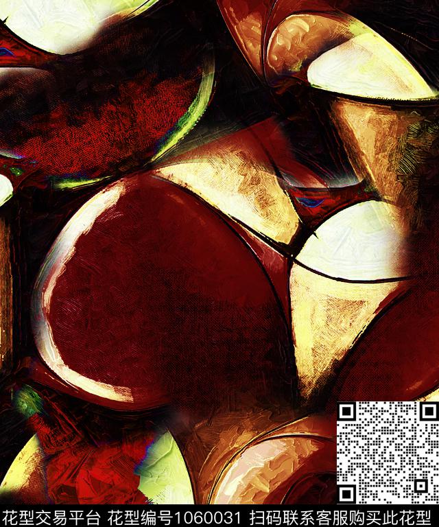 几何花卉抽象油画华亿平台数码印花华亿平台下载（图片编号: 1060031） - 瓦栏（Walan）