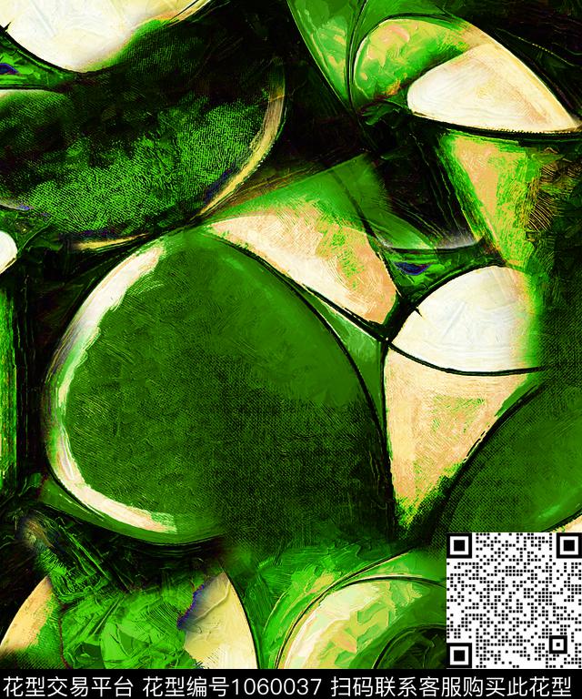 几何花卉抽象油画华亿平台数码印花华亿平台下载（图片编号: 1060037） - 瓦栏（Walan）