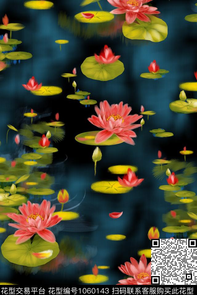 抽象女装荷花数码印花华亿平台下载（图片编号: 1060143） - 瓦栏（Walan）
