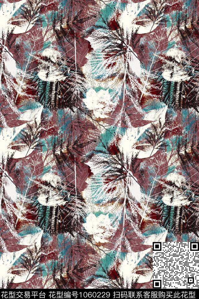 民族风抽象花卉数码印花华亿平台下载（图片编号: 1060229） - 瓦栏（Walan）