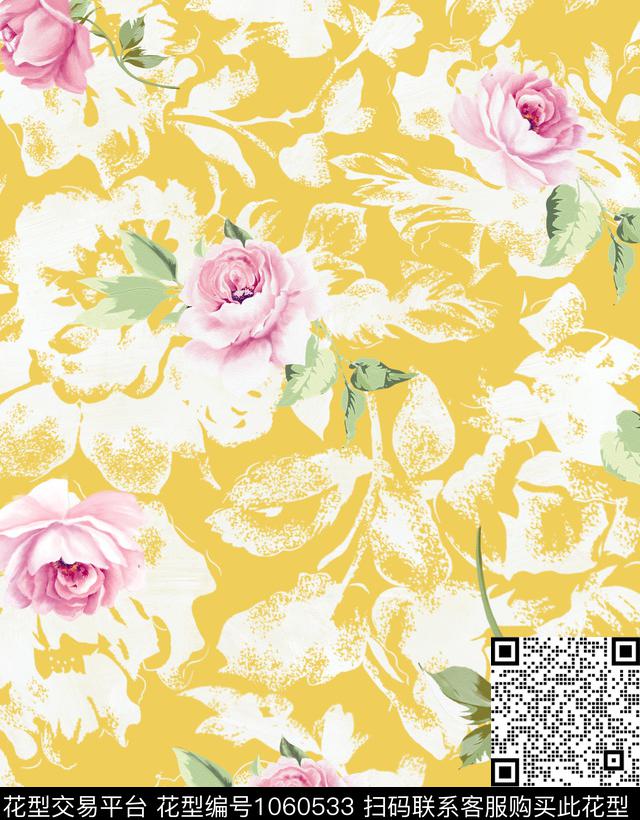 满版散花清爽花卉干净数码印花华亿平台下载（图片编号: 1060533） - 瓦栏（Walan）