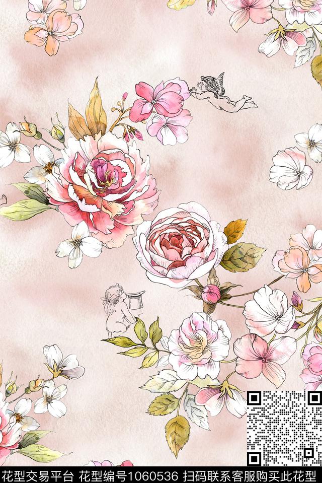 水彩花卉手绘花卉线描花数码印花华亿平台下载（图片编号: 1060536） - 瓦栏（Walan）