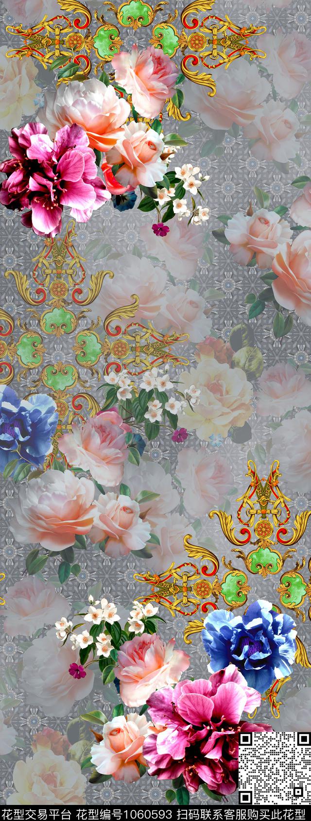民族风牡丹花卉数码印花华亿平台下载（图片编号: 1060593） - 瓦栏（Walan）