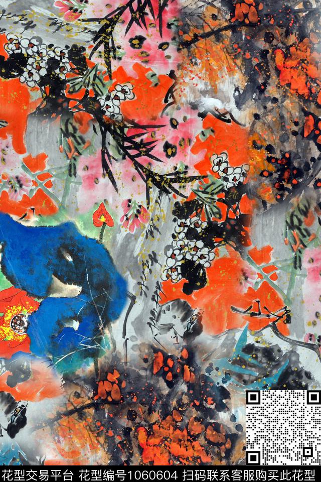 肌理油画华亿平台中国风数码印花华亿平台下载（图片编号: 1060604） - 瓦栏（Walan）