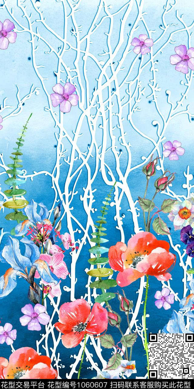 花卉水彩花卉定位花数码印花华亿平台下载（图片编号: 1060607） - 瓦栏（Walan）
