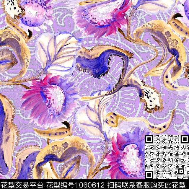 民族风抽象花卉数码印花华亿平台下载（图片编号: 1060612） - 瓦栏（Walan）