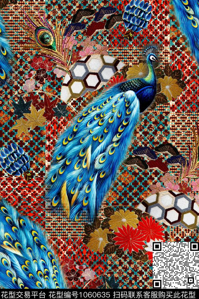 休闲羽毛孔雀数码印花华亿平台下载（图片编号: 1060635） - 瓦栏（Walan）