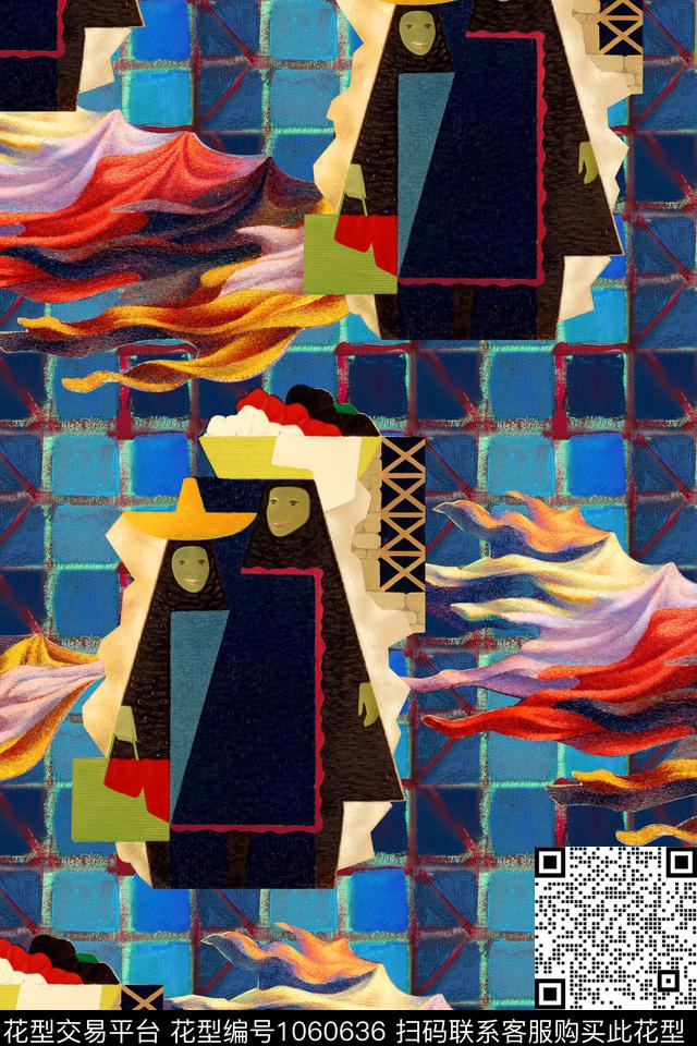 格子抽象几何数码印花华亿平台下载（图片编号: 1060636） - 瓦栏（Walan）