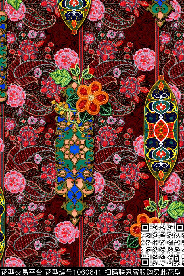 卷草民族风花卉数码印花华亿平台下载（图片编号: 1060641） - 瓦栏（Walan）