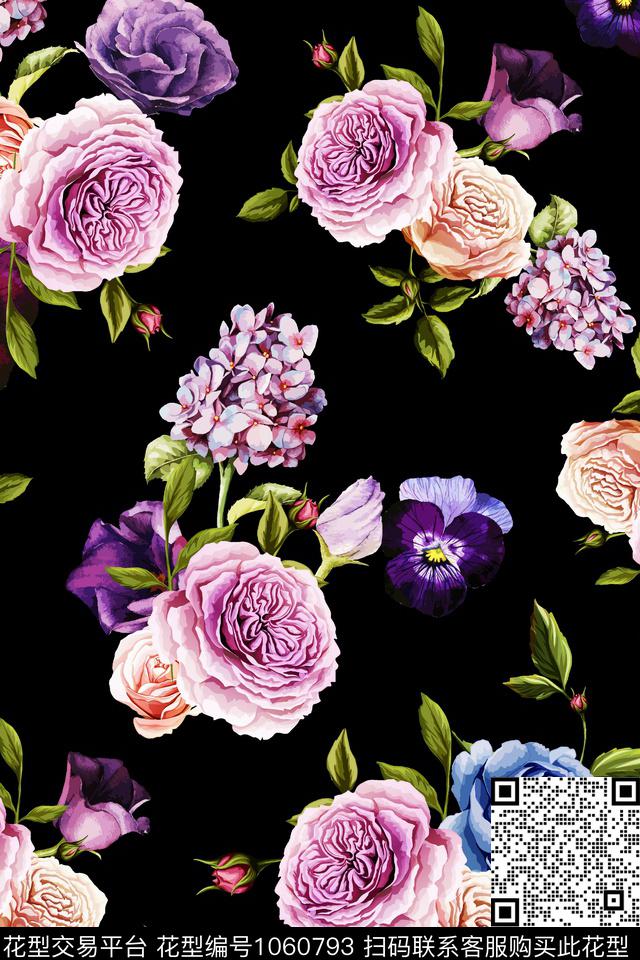 植物手绘花卉花卉数码印花华亿平台下载（图片编号: 1060793） - 瓦栏（Walan）