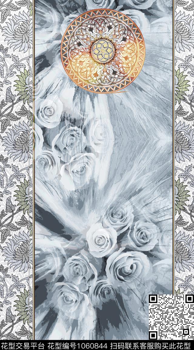 民族风抽象定位花数码印花华亿平台下载（图片编号: 1060844） - 瓦栏（Walan）