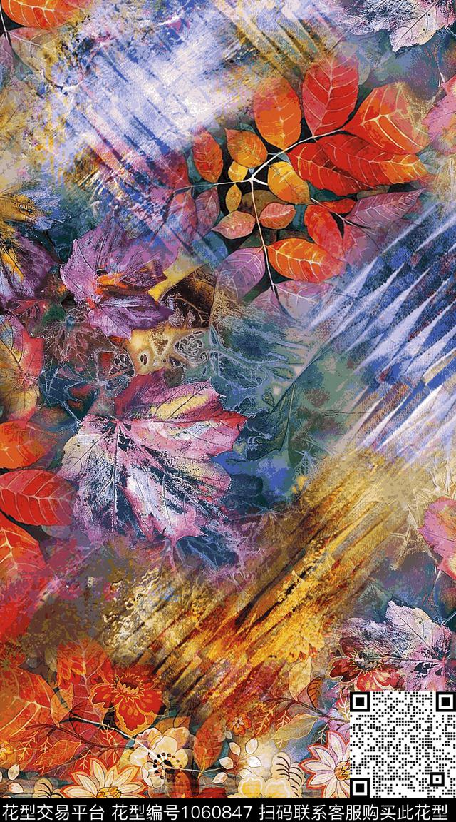 民族风抽象定位花数码印花华亿平台下载（图片编号: 1060847） - 瓦栏（Walan）