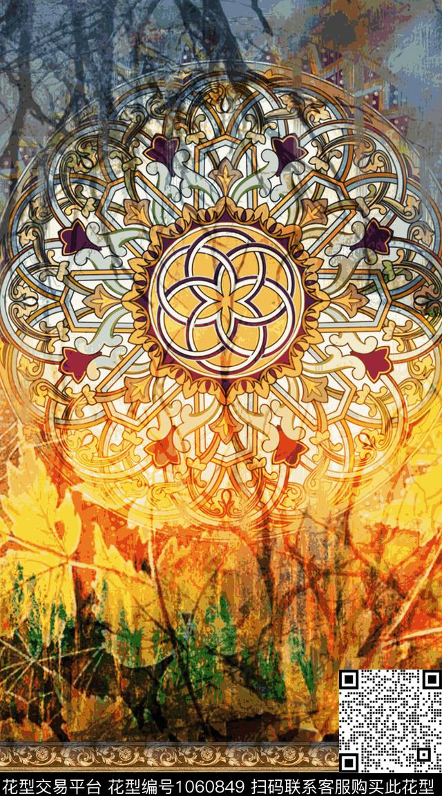 民族风抽象定位花数码印花华亿平台下载（图片编号: 1060849） - 瓦栏（Walan）