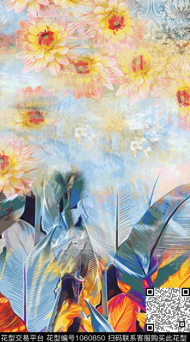 民族风抽象定位花数码印花华亿平台下载（图片编号: 1060850） - 瓦栏（Walan）