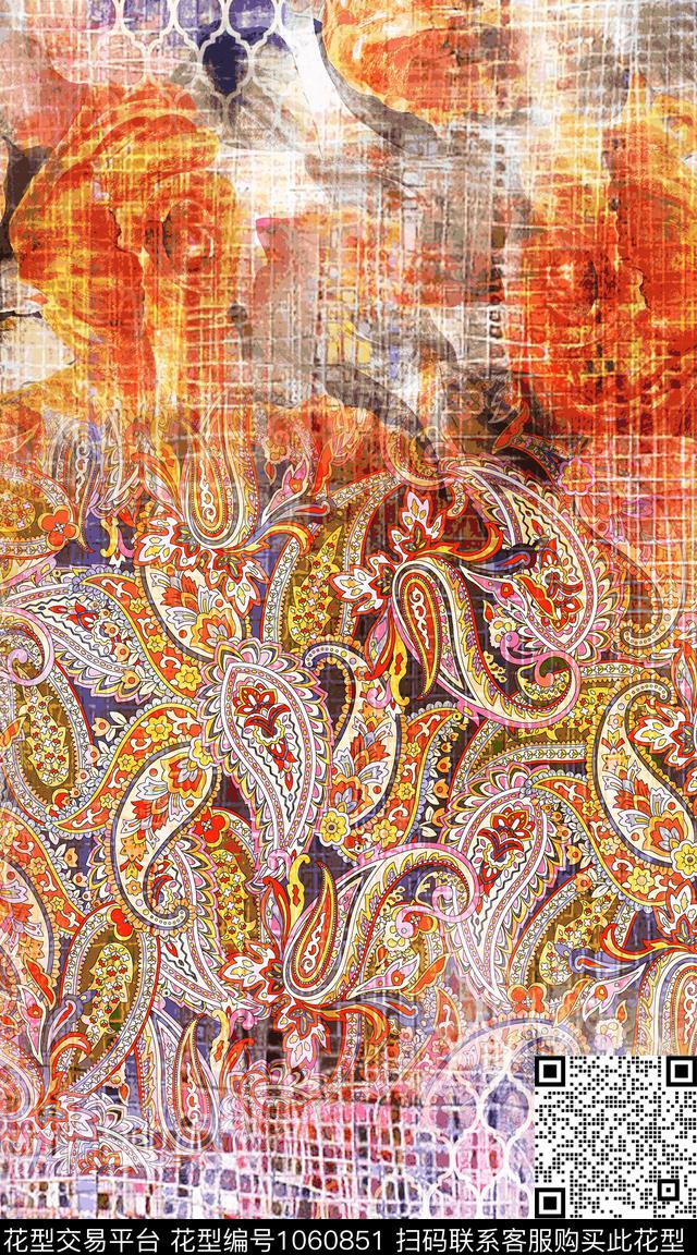 民族风定位花佩斯利数码印花华亿平台下载（图片编号: 1060851） - 瓦栏（Walan）