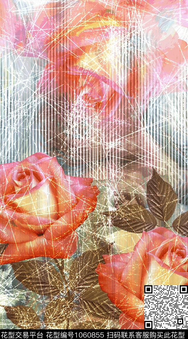 民族风抽象定位花数码印花华亿平台下载（图片编号: 1060855） - 瓦栏（Walan）